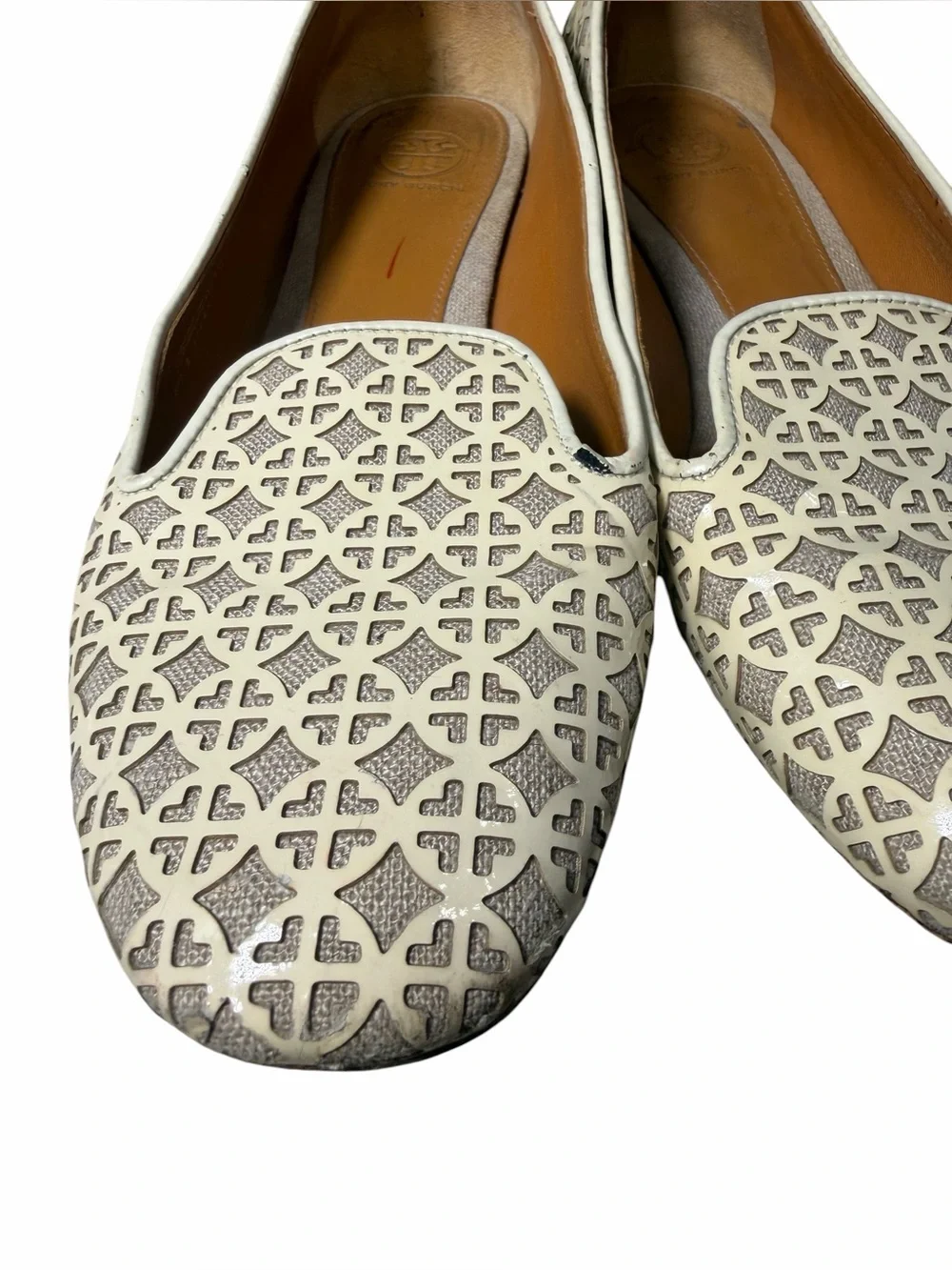 Tory Burch Ivory Laser-Cut Leather Loafers